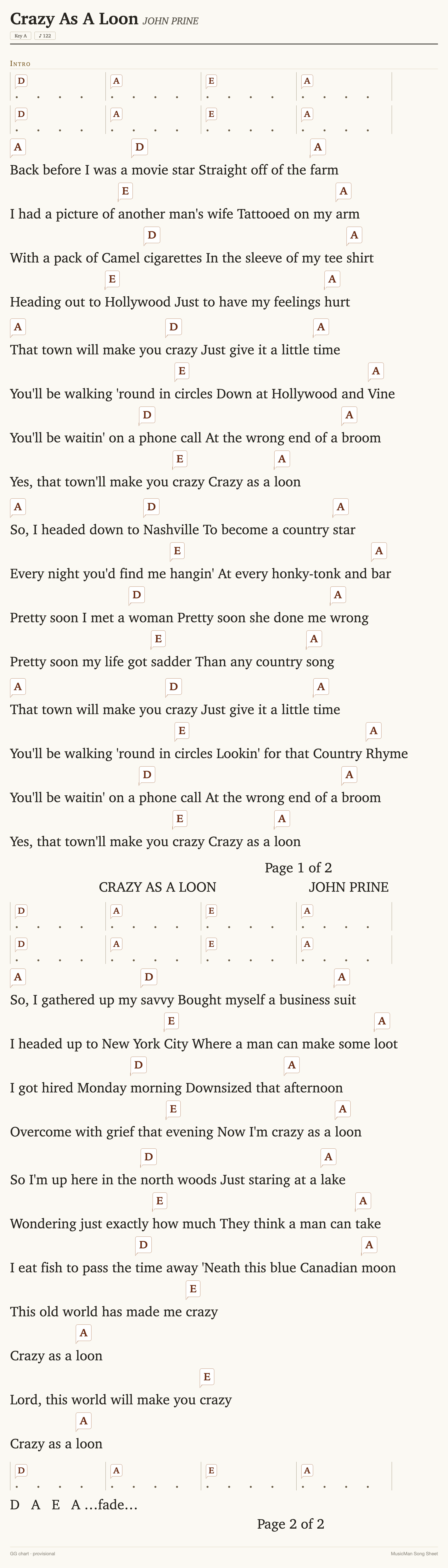 Song sheet