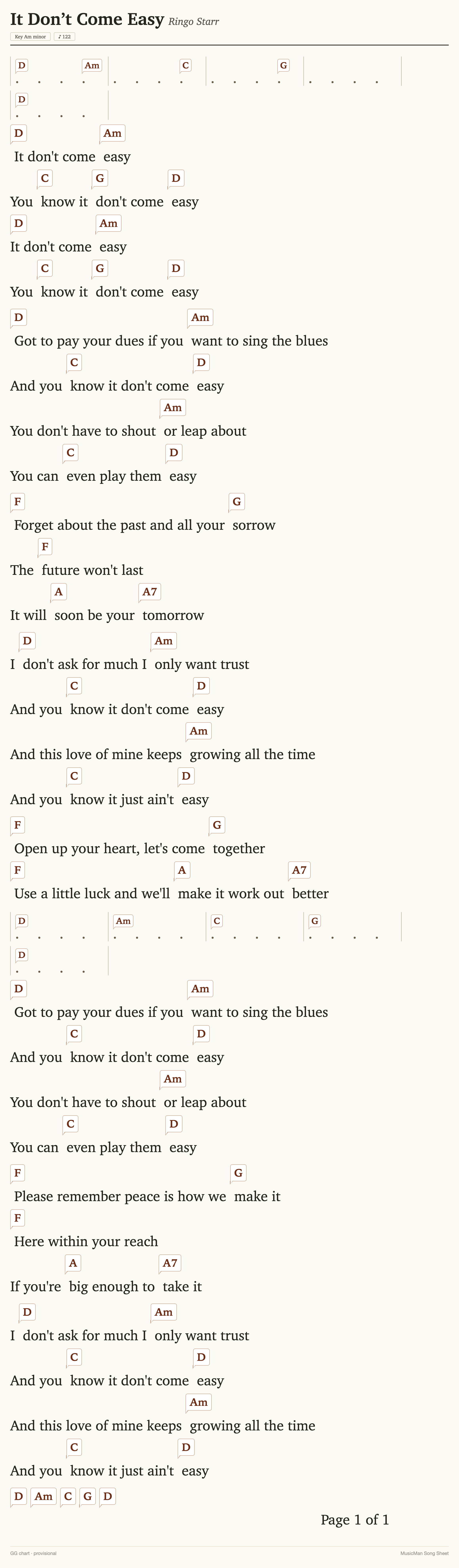 Song sheet