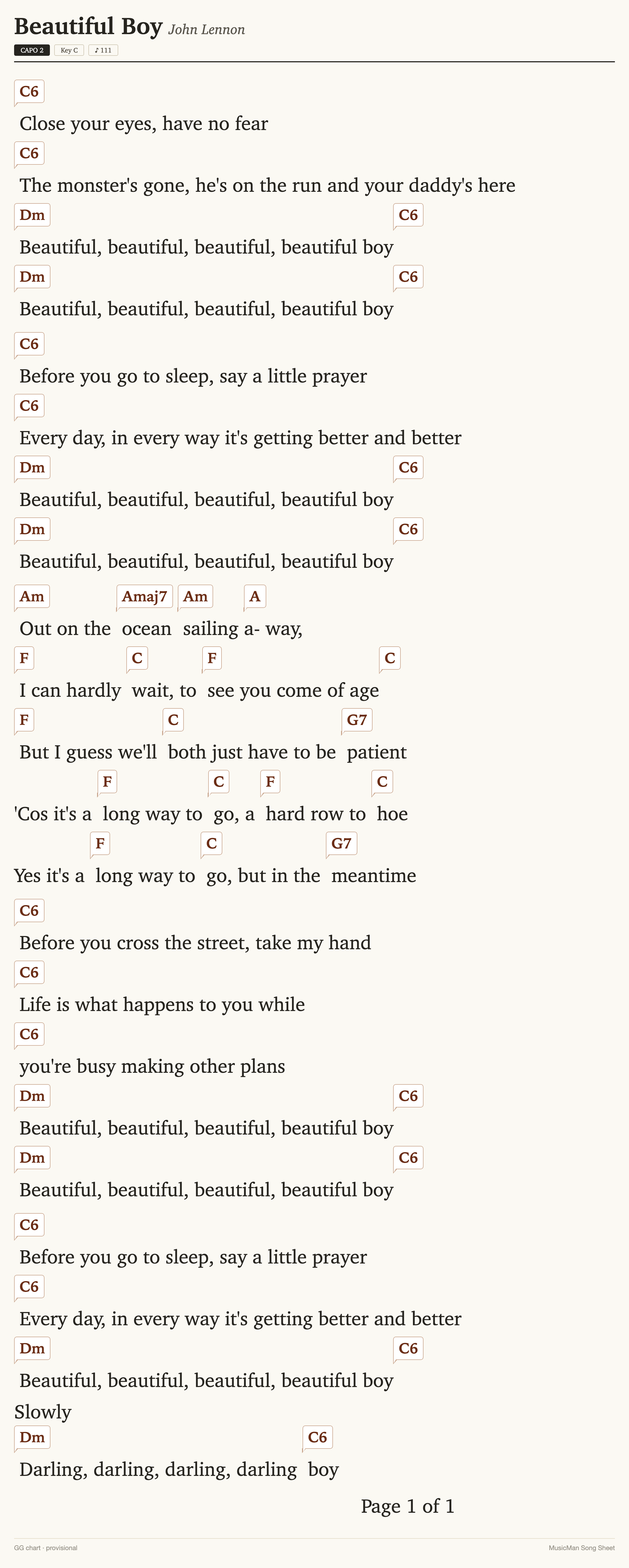 Song sheet